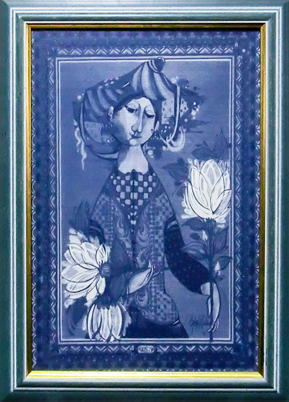 ヴィヨン・ヴィンブラッド陶板『花と婦人』